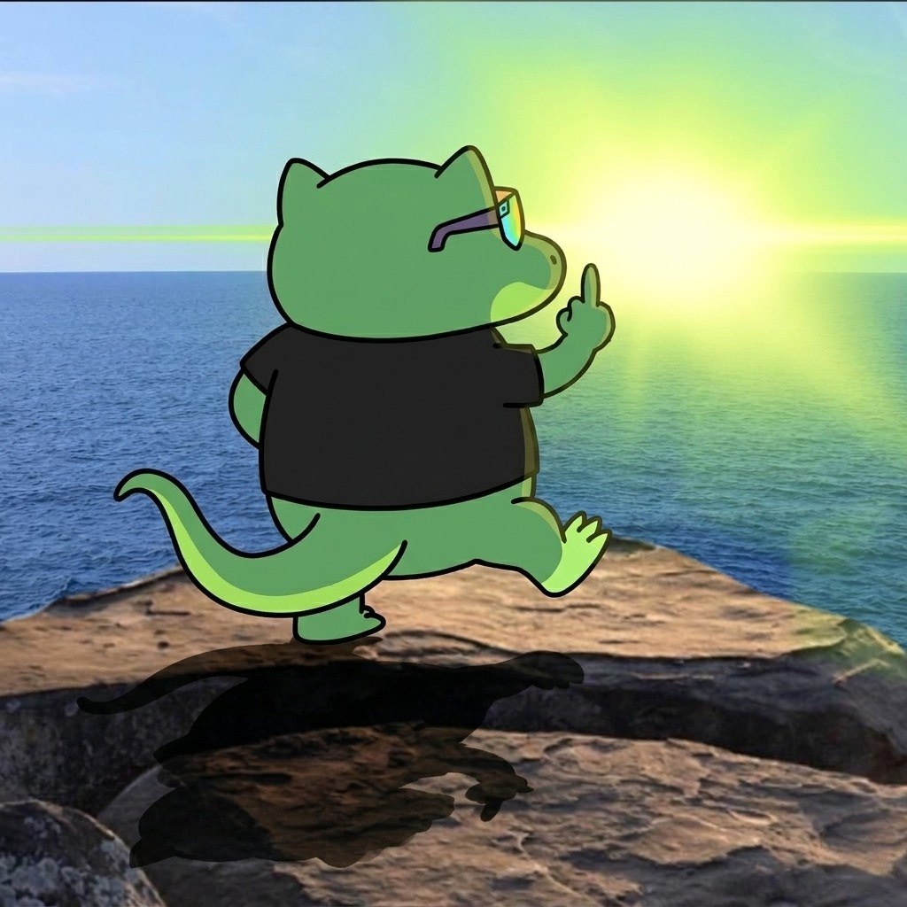 TEK the dinosaur relaxing by the ocean shore