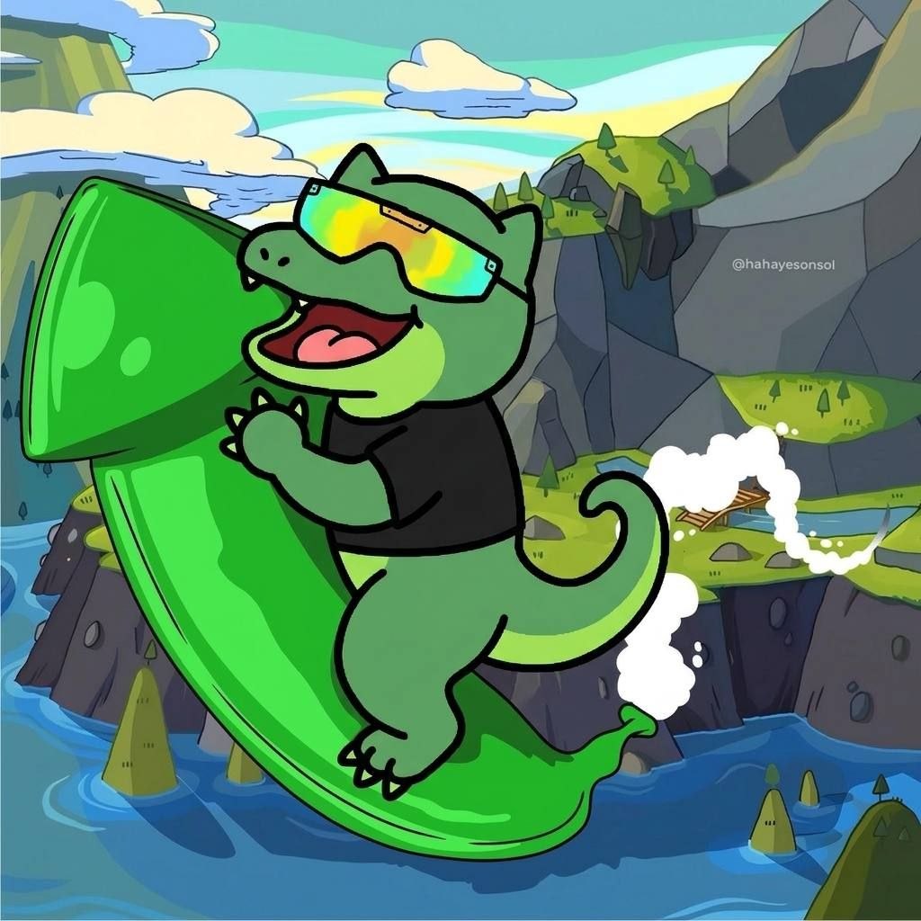 TEK the dinosaur surfing a big wave